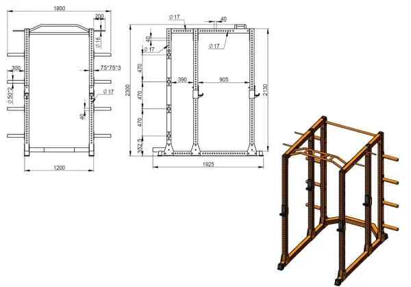 Posilovací klec Power Rack StrongGear rozměry