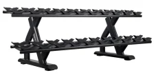 Dvouřadý stojan na kulaté jednoruční činky - 210 cm