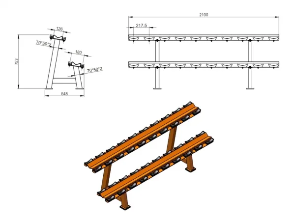 2 TIER ROUND DUMBELL RACK 2 LEGS dimensions