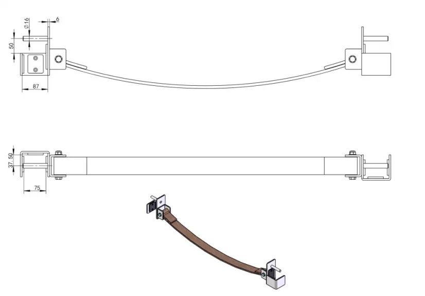 Safety strap system - Dimensions of the steel rod holder: 80 x 80 mm