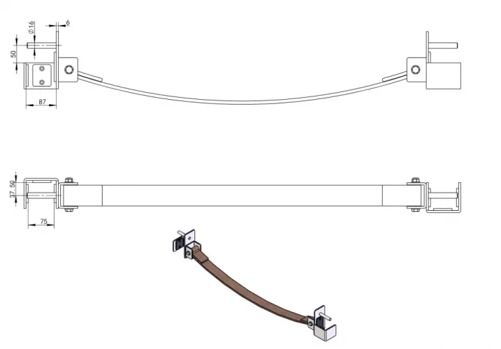 Safety strap systém - Abmessungen des Stahlhalters: 75 x 75 mm